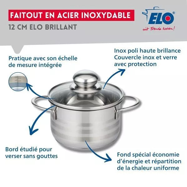 Faitout Inox Sans PFAS Elo Brillant 12cm – Tous Feux