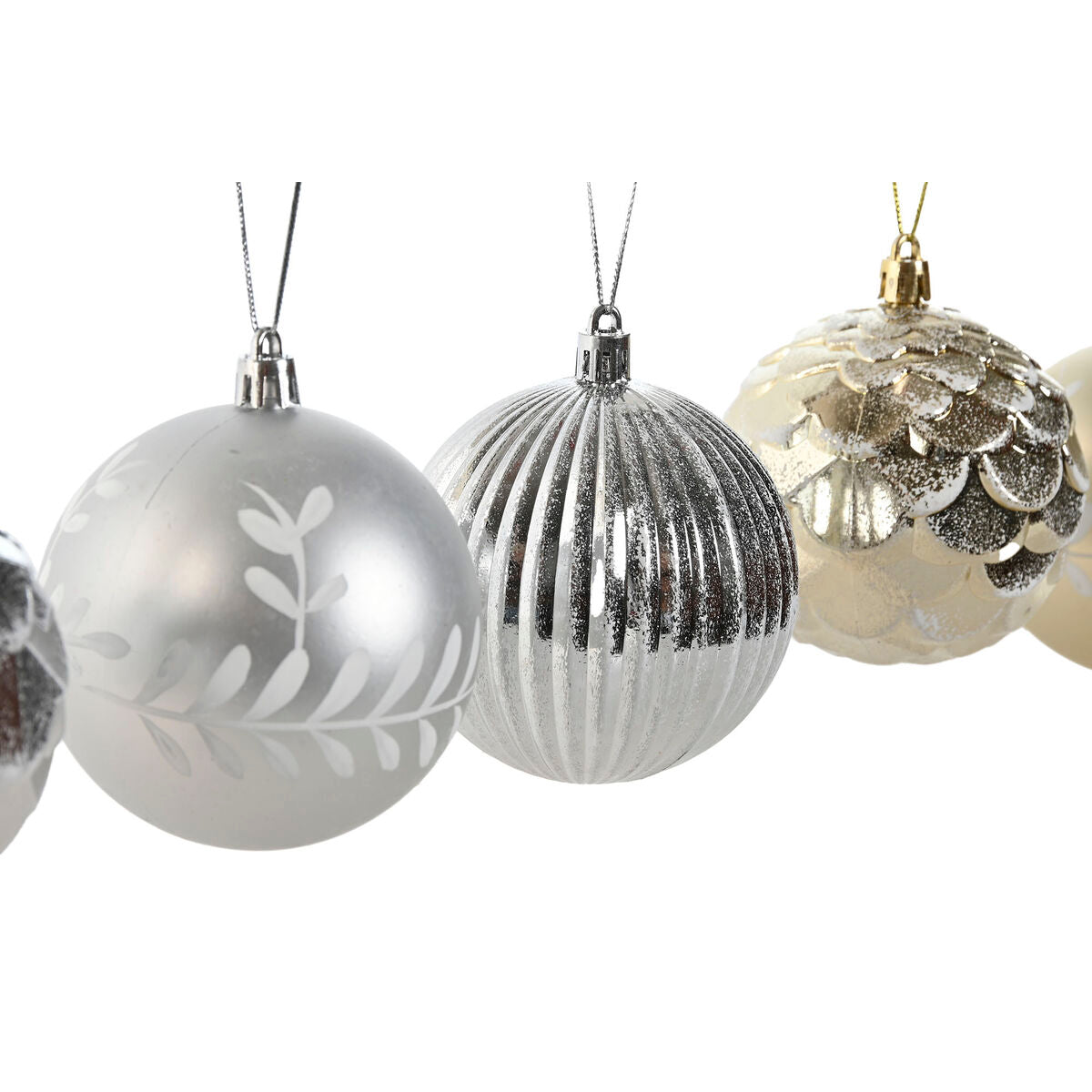 Boules de Noël Home ESPRIT Doré Argenté PVC (2 Unités)