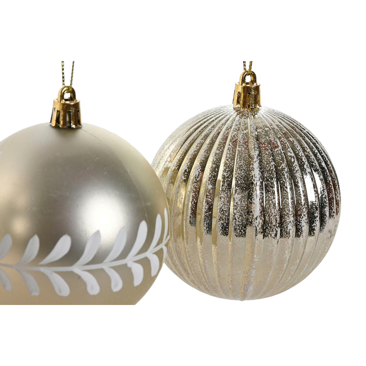 Boules de Noël Home ESPRIT Doré Argenté PVC (2 Unités)