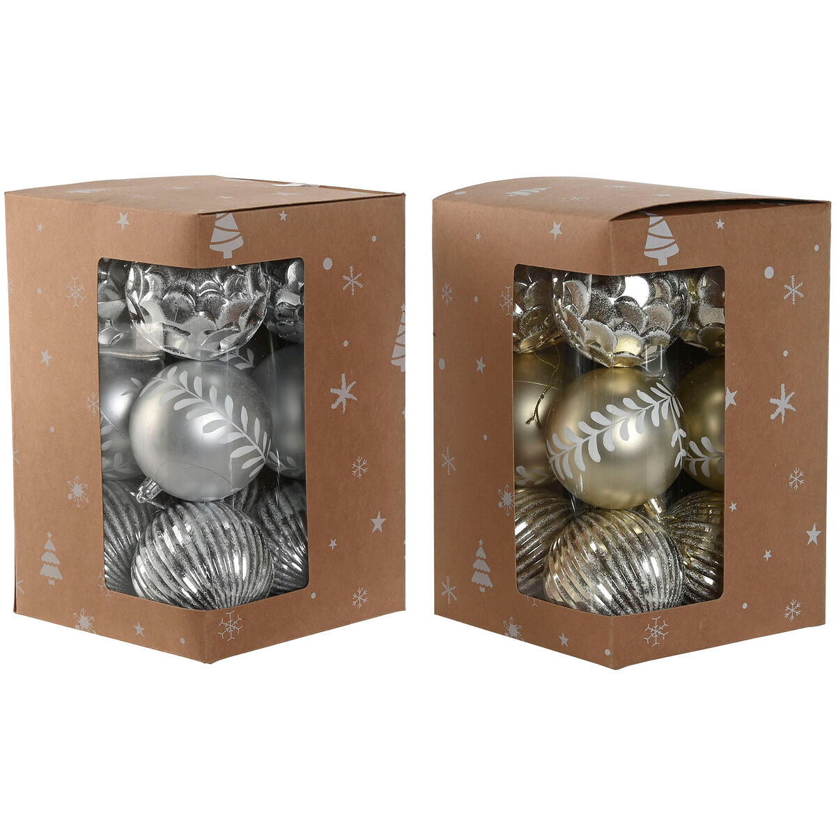 Boules de Noël Home ESPRIT Doré Argenté PVC (2 Unités)