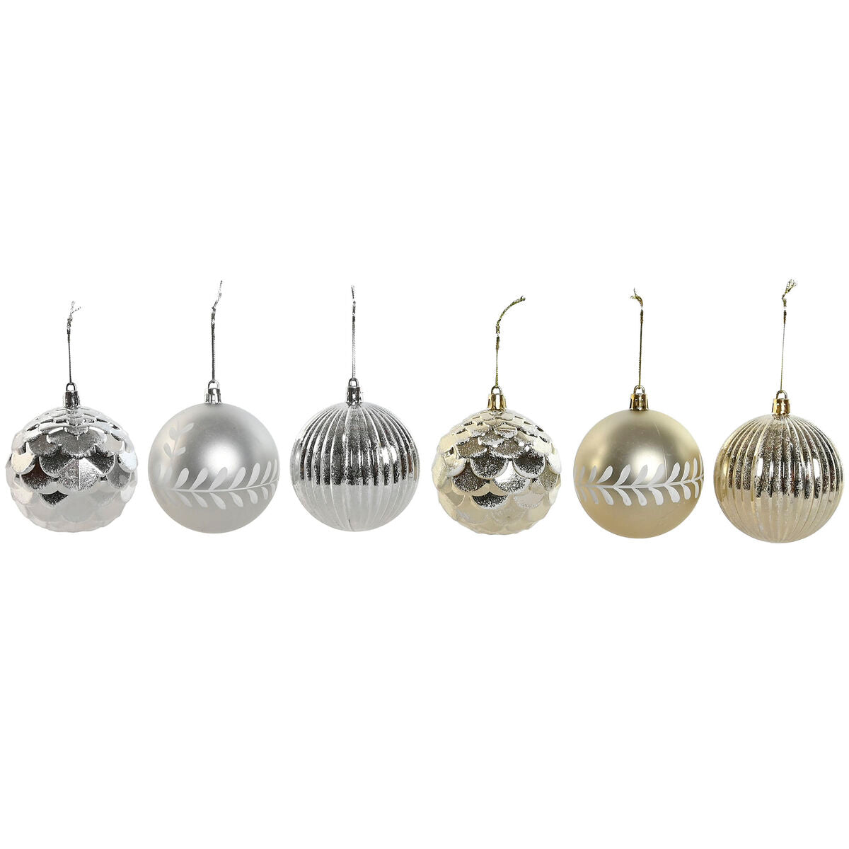 Boules de Noël Home ESPRIT Doré Argenté PVC (2 Unités)