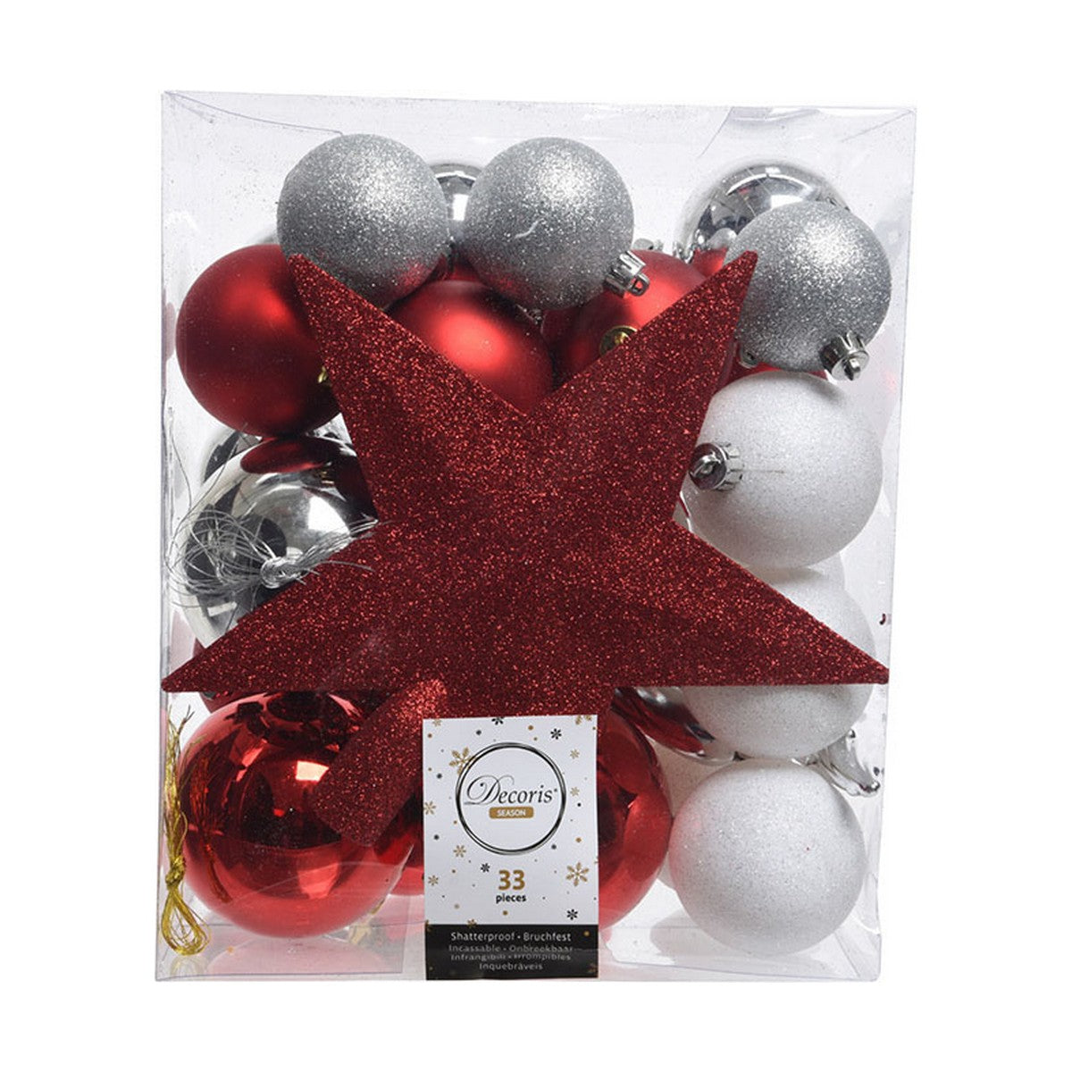 Boules de Noël Decoris 33 Pièces Blanc/Rouge