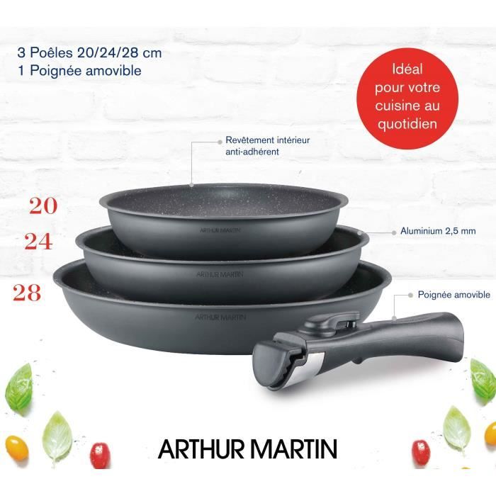 Batterie de cuisine 3 pièces ARTHUR MARTIN AM521GM (20-24-28 cm)