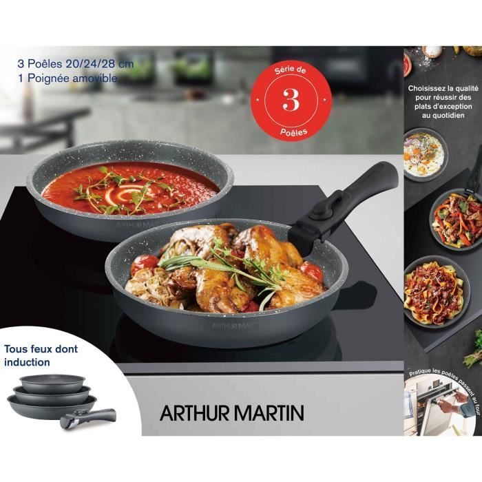 Batterie de cuisine 3 pièces ARTHUR MARTIN AM521GM (20-24-28 cm)