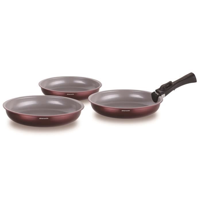 Set de 3 poêles ARTHUR MARTIN 20/24/28 cm Prune