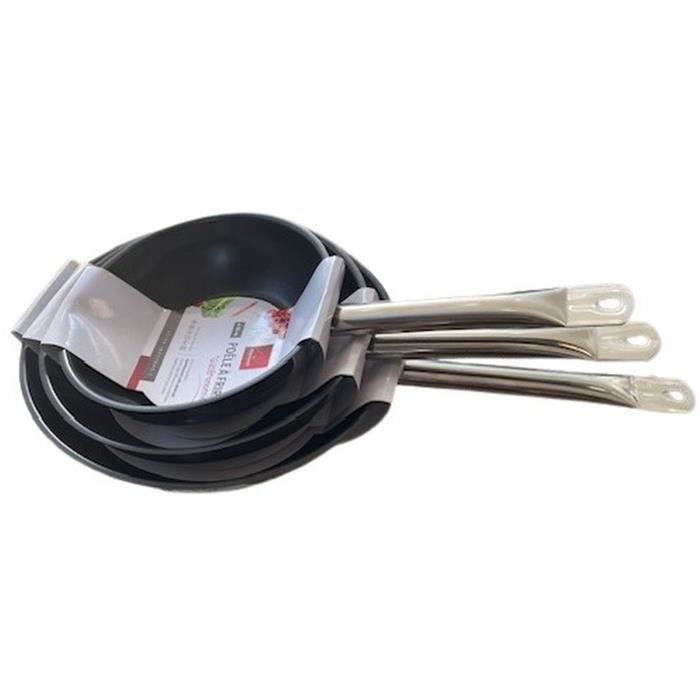 Lot de 3 poêles BAUMALU en Acier Inoxydable (20 / 24 / 28 cm)