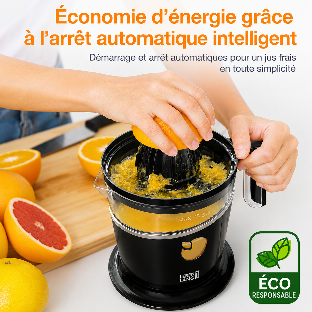 Presse-Agrumes Électrique Lebenlang 800ml – 2 Cônes, Sans BPA