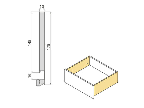 Tiroir extérieur Vertex, 60kg, hauteur 178mm et réglage 3D en Acier