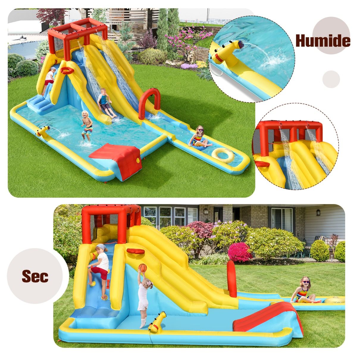 Château gonflable avec toboggan aquatique