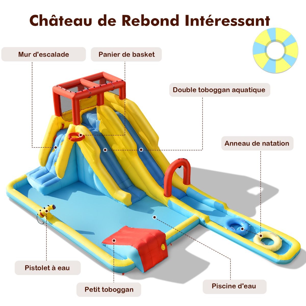 Château gonflable avec toboggan aquatique