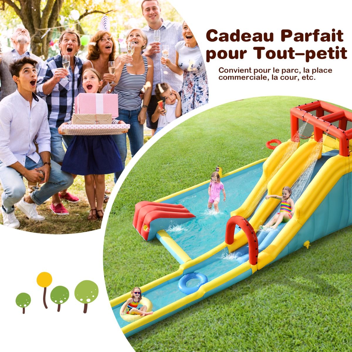 Château gonflable avec toboggan aquatique