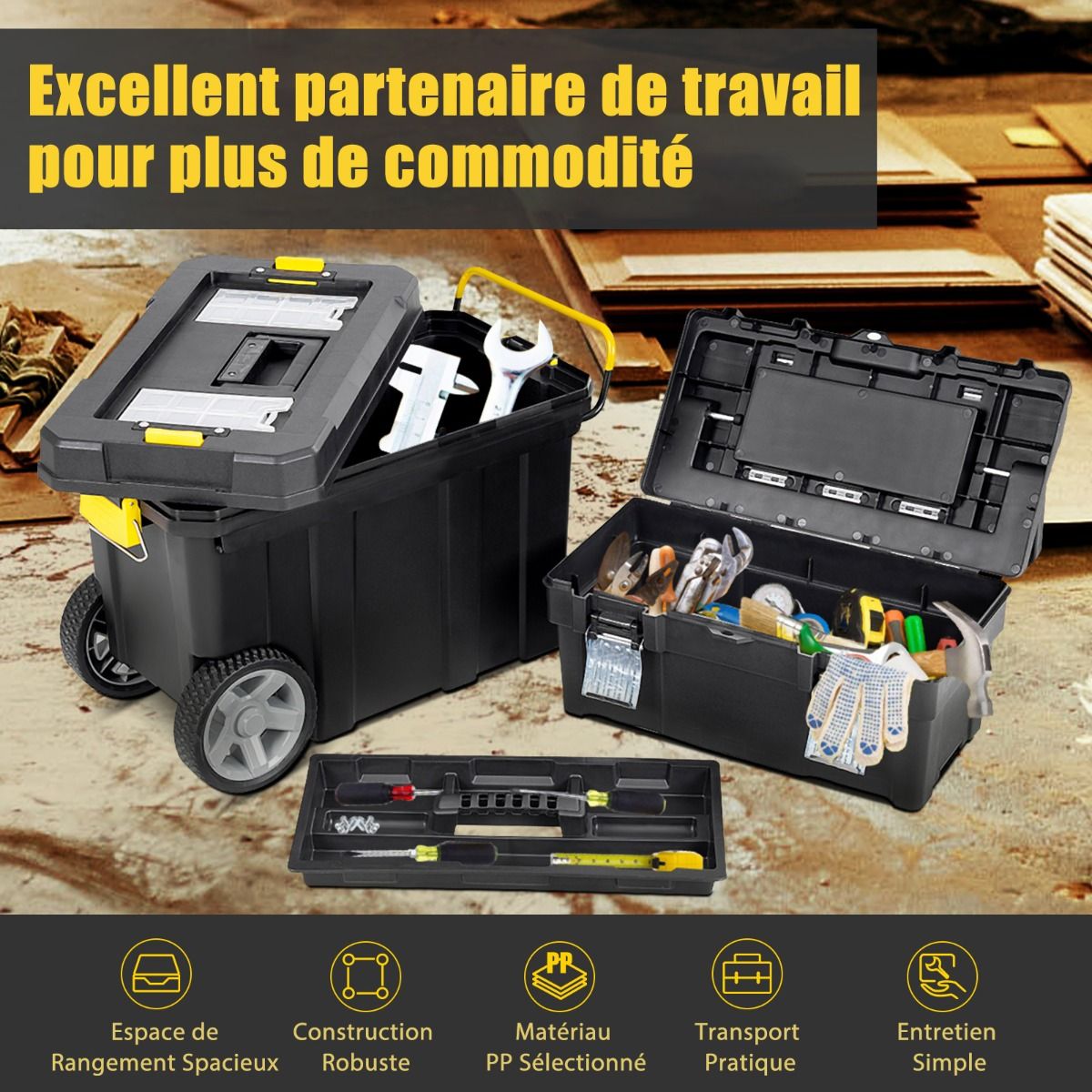 Lot de 2 Boîtes à Outils de Rangement