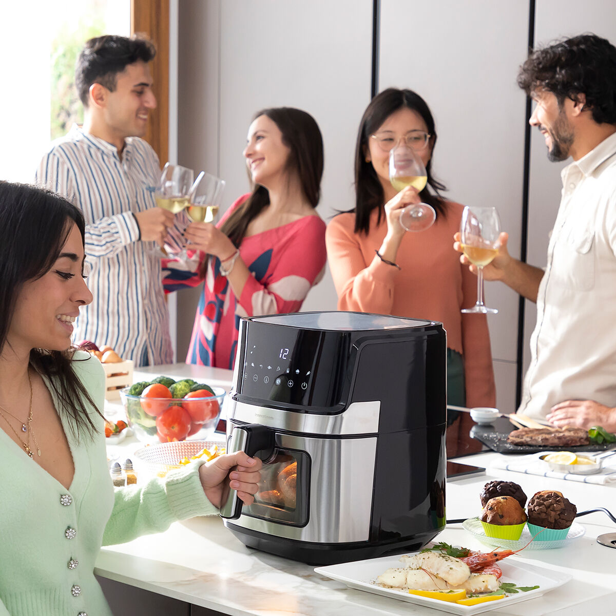 Friteuse sans Huile InnovaGoods Noir en Acier inoxydable 1700 W 6,5 L - Brikoneo