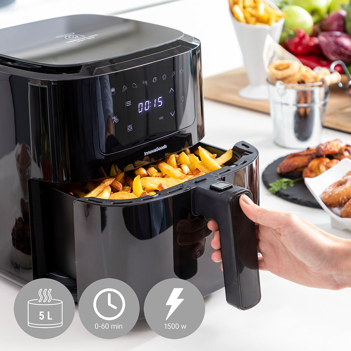 Friteuse sans huile avec balance InnovaGoods Noir 1500 W 5 L - Brikoneo