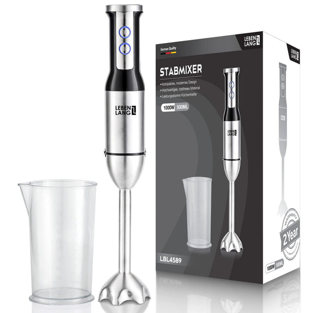 Mixeur plongeant LEBENLANG 1000 W Inox – 8 vitesses + Turbo