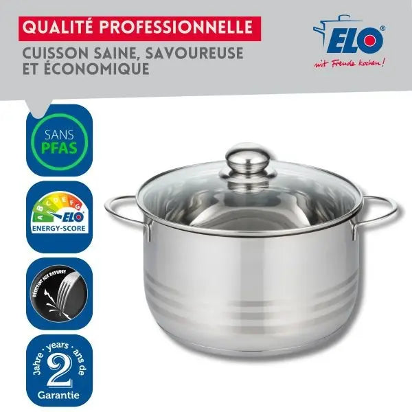 Faitout haut ELO Brillant 20 cm en inox avec couvercle – 3,2 L