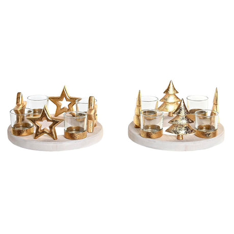 Bougeoirs de Noël DKD Home Decor Naturel Doré (2 Unités)