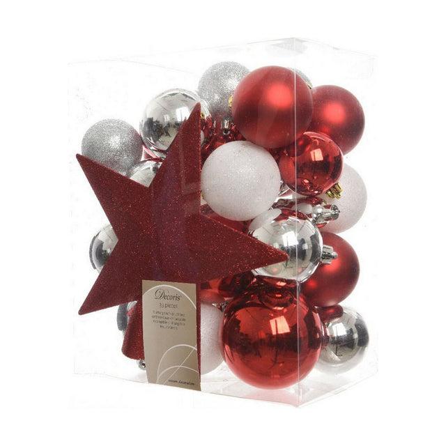 Boules de Noël Decoris 33 Pièces Blanc/Rouge