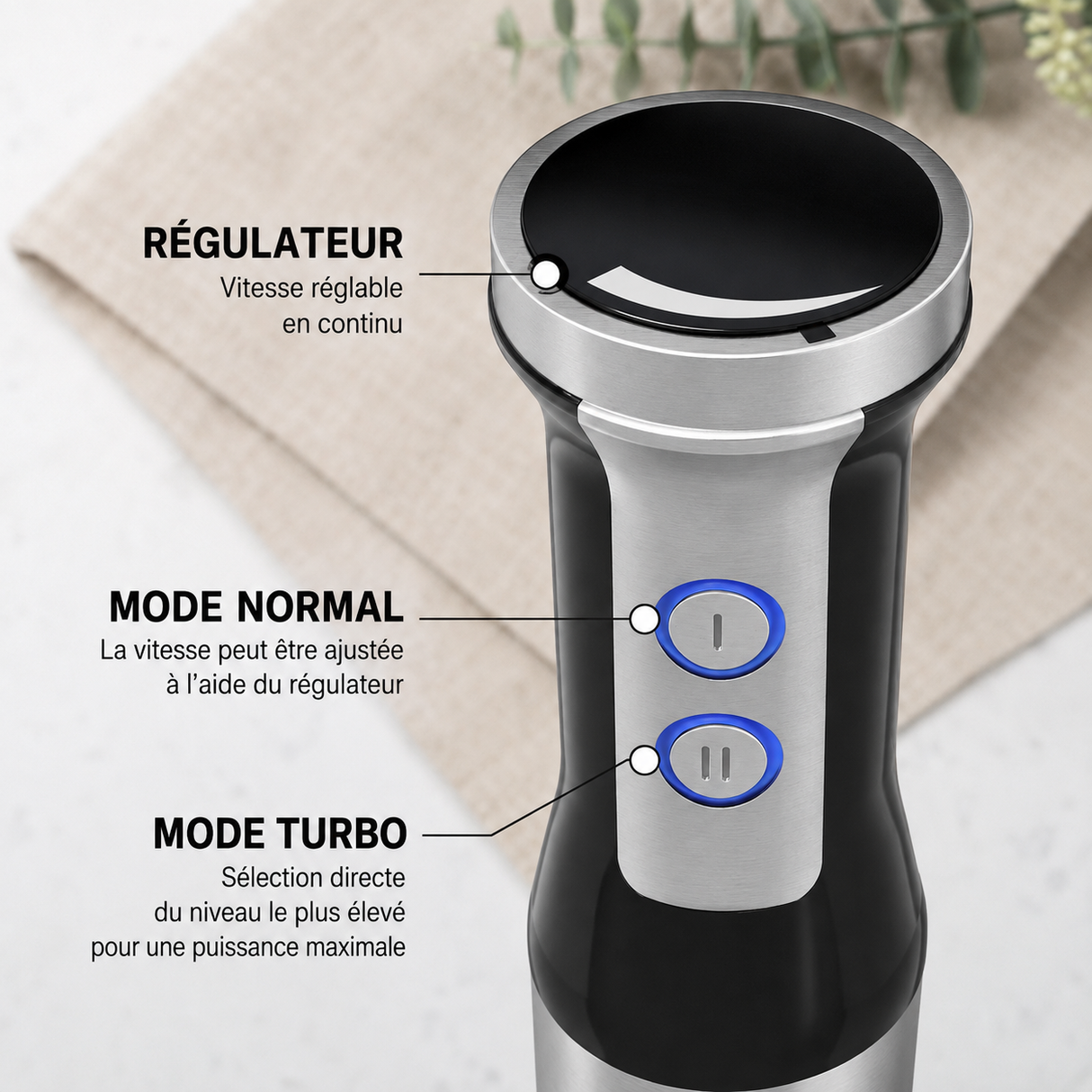 Mixeur plongeant LEBENLANG 1000 W Inox – 8 vitesses + Turbo