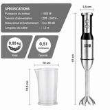Mixeur plongeant LEBENLANG 1000 W Inox – 8 vitesses + Turbo