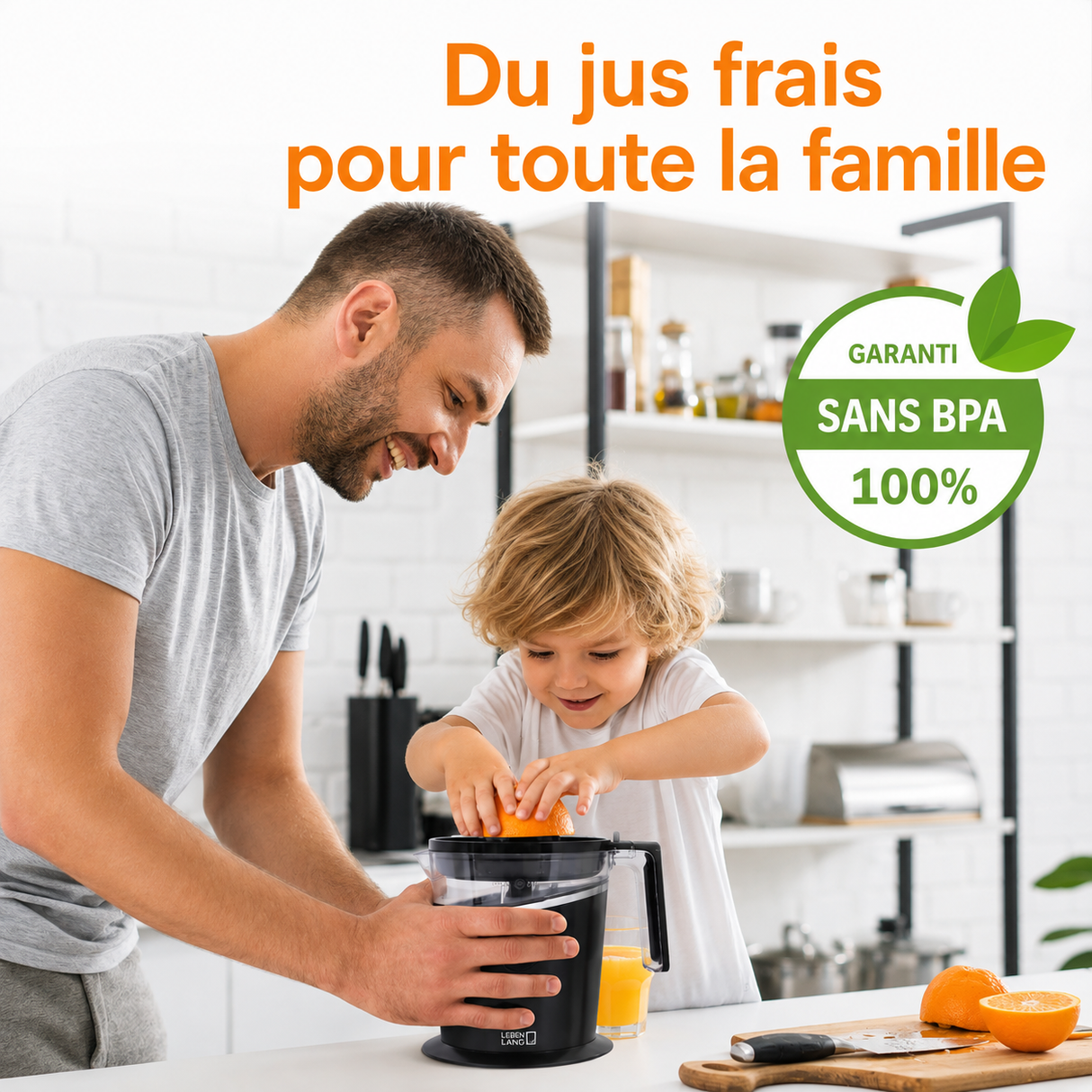 Presse-Agrumes Électrique Lebenlang 800ml – 2 Cônes, Sans BPA