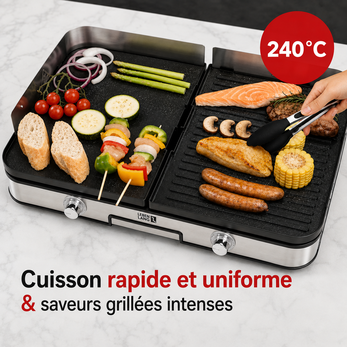 Grill électrique de table LEBENLANG 2400 W – Intérieur & balcon