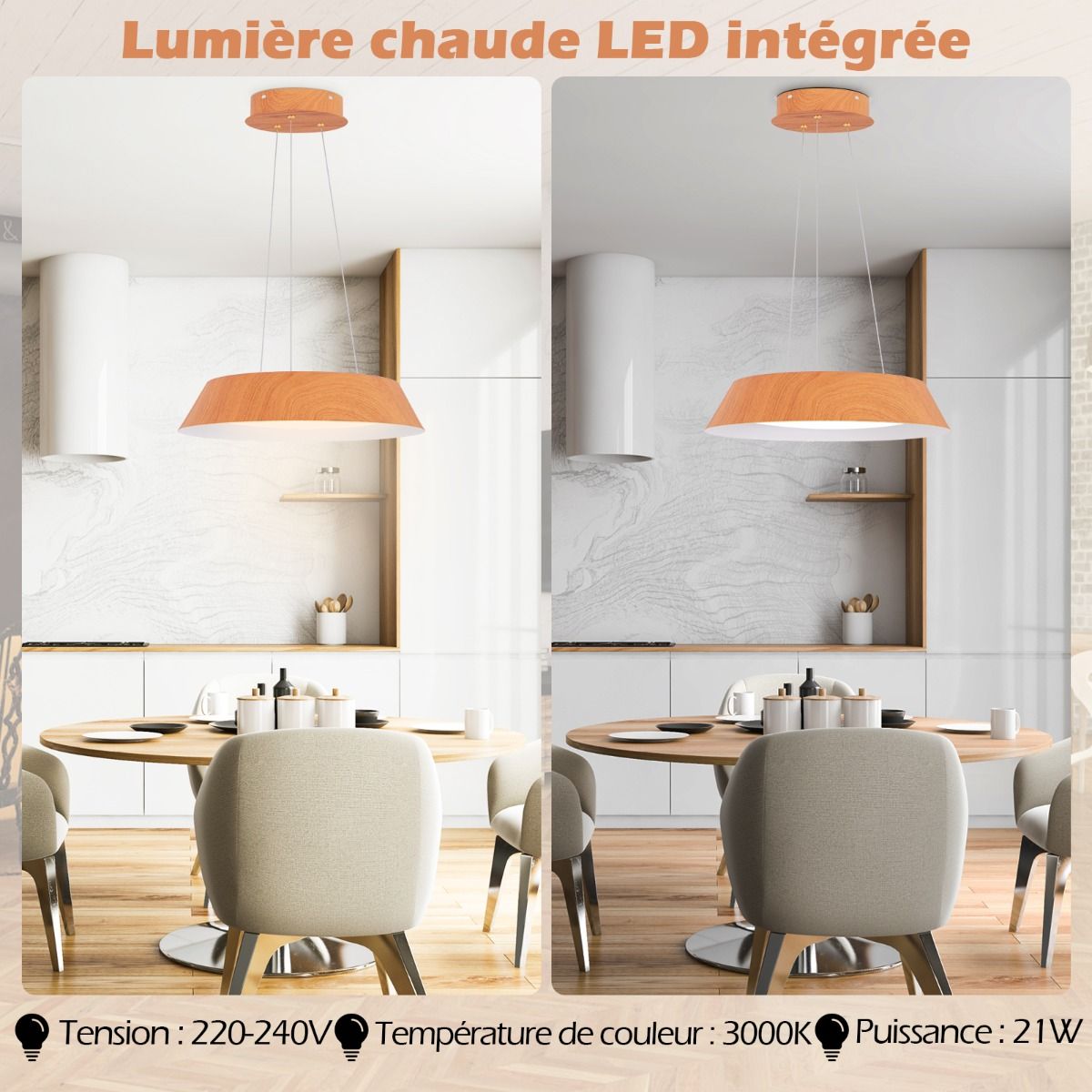  Lustre à Éclairage LED suspendu de 40 Cm 21 W 3000 K 