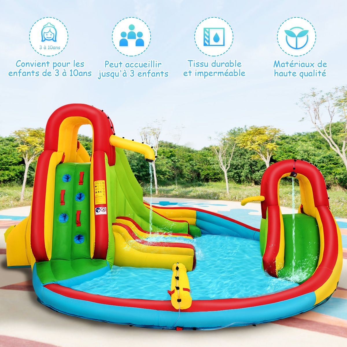 Château Gonflable pour Enfants avec 2 Toboggans et Pataugeoire