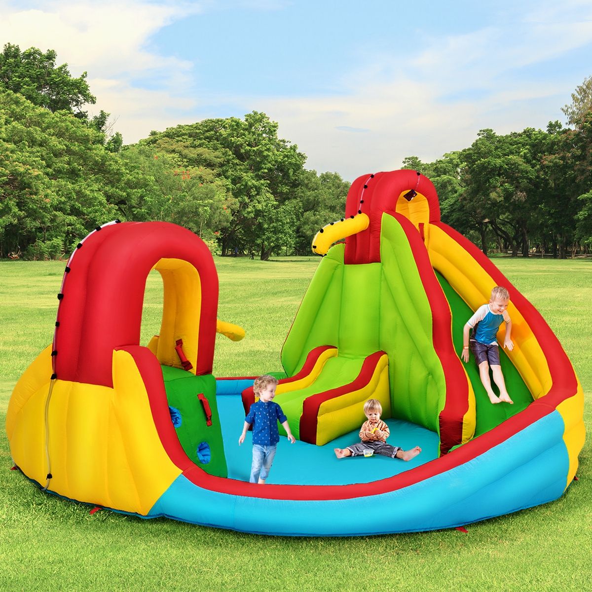 Château Gonflable pour Enfants avec 2 Toboggans et Pataugeoire
