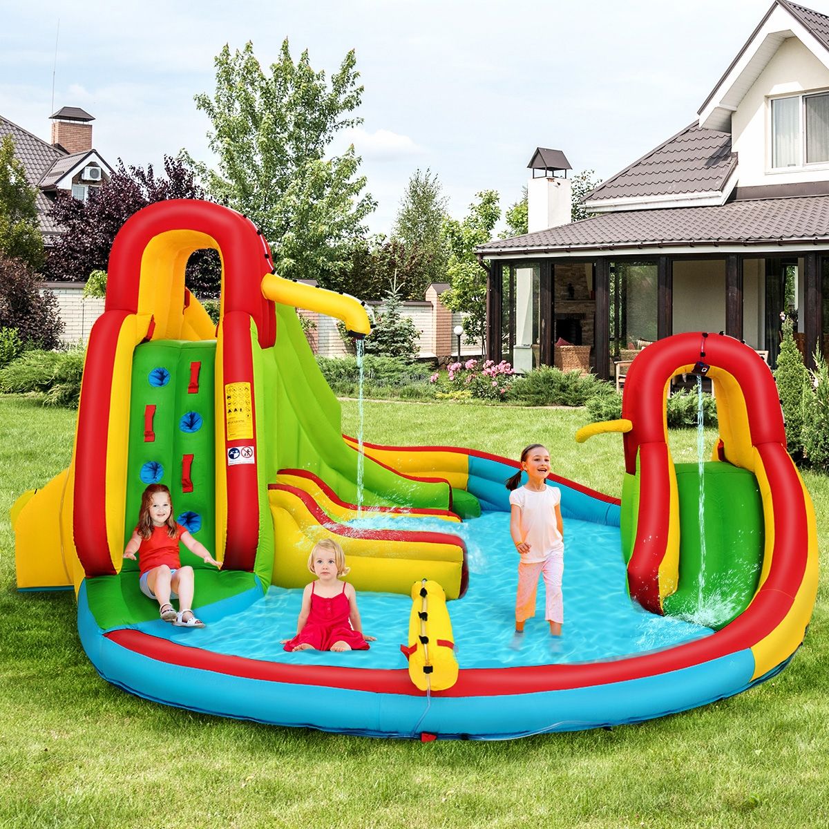 Château Gonflable pour Enfants avec 2 Toboggans et Pataugeoire