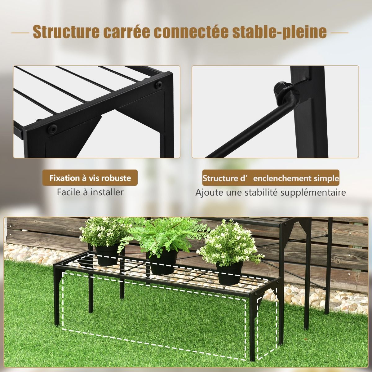 Étagère Plantes en Métal à 3 Niveaux
